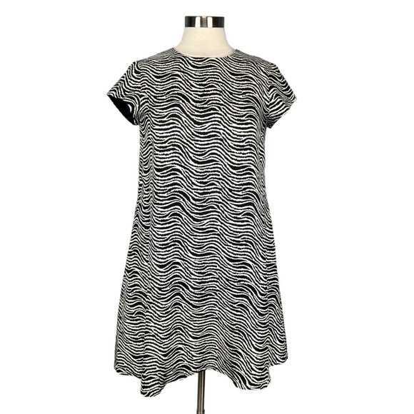 J McLaughlin Womens Black White Silk Shift Swing Dress Zebra Radio Waves size XS - Picture 1 of 11